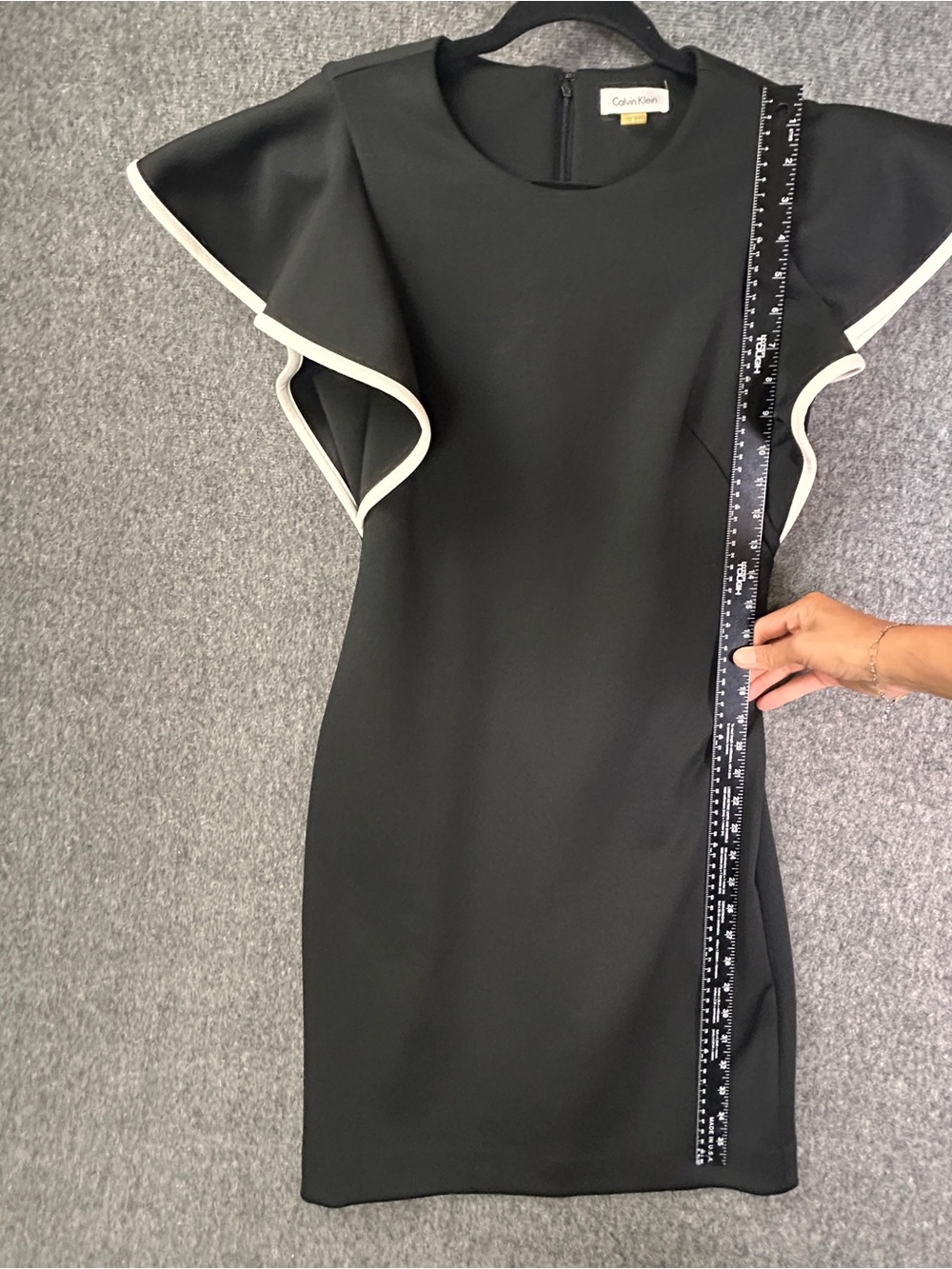 Calvin Klein Dress Womens 8 Black Flutter Sleeve Ruffle Sheath Work Party - Picture 7 of 11